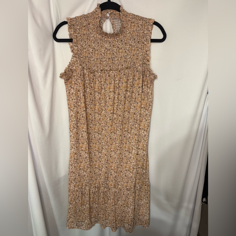 Maurices Pink and Mustard Floral Smocked Midi Dress